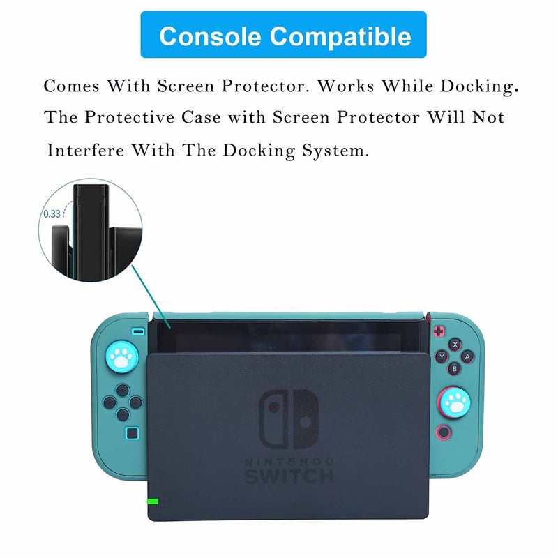 COMCOOL Dockable Case for Nintendo Switch 3 in 1 Protective Cover Case for Nintendo Switch and Joy-Con Controller with Screen Protector and Thumb grips - Midnight Green - Image 3