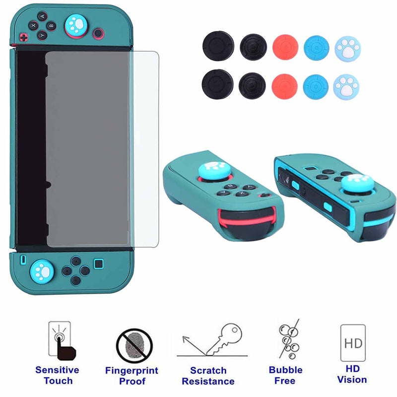 COMCOOL Dockable Case for Nintendo Switch 3 in 1 Protective Cover Case for Nintendo Switch and Joy-Con Controller with Screen Protector and Thumb grips - Midnight Green - Image 5