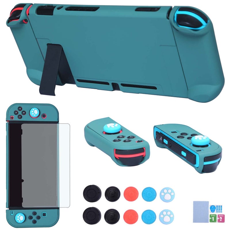 COMCOOL Dockable Case for Nintendo Switch 3 in 1 Protective Cover Case for Nintendo Switch and Joy-Con Controller with Screen Protector and Thumb grips - Midnight Green - Image 1