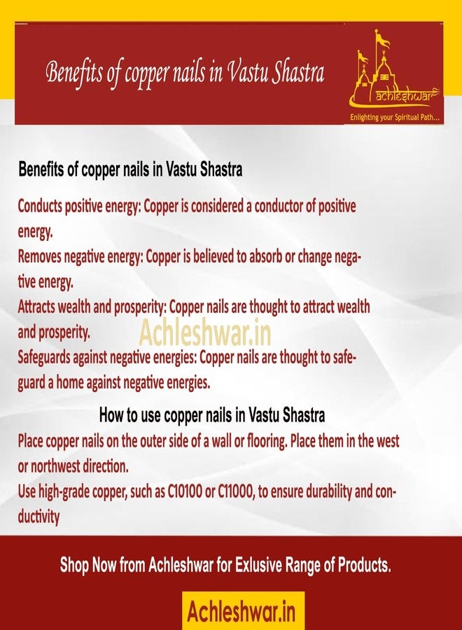 Achleshwar Copper Vastu Nails | Pure Copper Energy Correction Nails for Pooja & Vastu Remedies | Removes Negative Energy & Enhances Positivity | Copper | Pack of 10 - Image 4