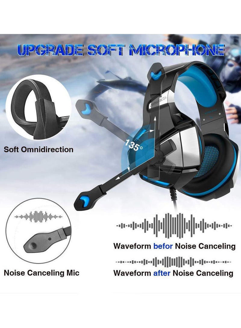 Over Ear Gaming Headphones with Noise Cancelling Mic LED Light 3.5mm Wired Gaming Headset Stereo Bass Surround Soft Memory Earmuffs for Xbox One/PS4/PC/Smart Phone/Laptops/Tablet - Blue  - Image 4