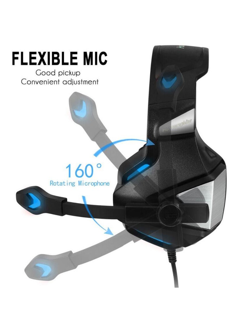 Over Ear Gaming Headphones with Noise Cancelling Mic LED Light 3.5mm Wired Gaming Headset Stereo Bass Surround Soft Memory Earmuffs for Xbox One/PS4/PC/Smart Phone/Laptops/Tablet - Blue  - Image 5