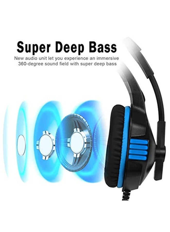 Over Ear Gaming Headphones with Noise Cancelling Mic LED Light 3.5mm Wired Gaming Headset Stereo Bass Surround Soft Memory Earmuffs for Xbox One/PS4/PC/Smart Phone/Laptops/Tablet - Blue - Image 2