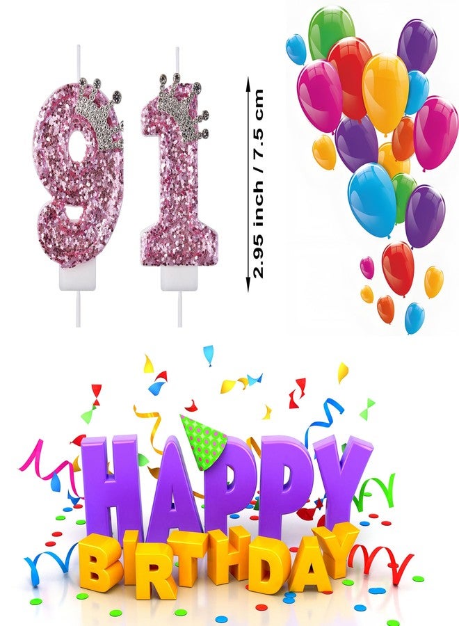 VSHILI 91 Birthday Candles, 91st Cake Candles, Pink Happy Birthday Number 91 Candles Cake Topper Decorations for Party Men Women - Image 2