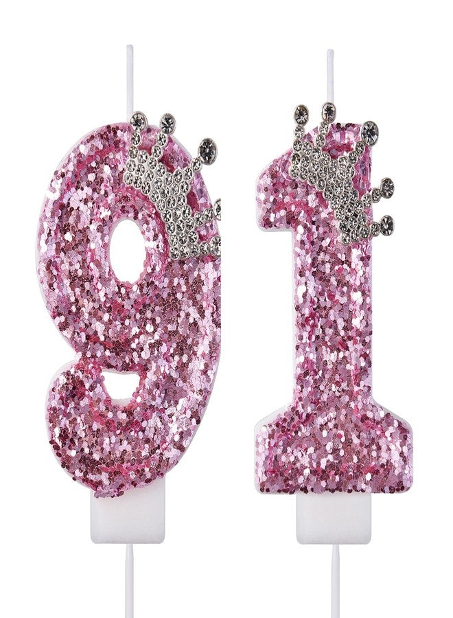 VSHILI 91 Birthday Candles, 91st Cake Candles, Pink Happy Birthday Number 91 Candles Cake Topper Decorations for Party Men Women - Image 1