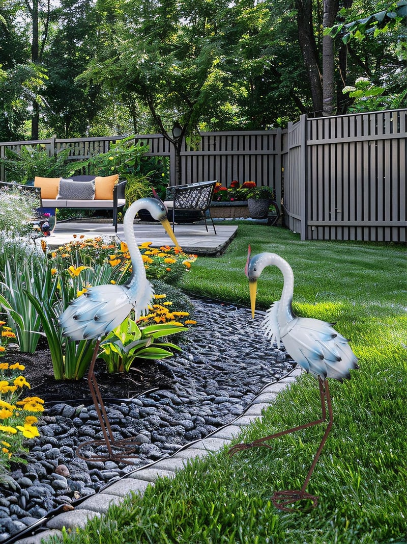YEAHOME Garden Decor Outdoor Statues, 22"/20" Large Metal Heron Standing Yard Art, Blue Crane Lawn Sculptures Garden Decor for Outside Patio Porch Backyard, Set of 2 - Image 4