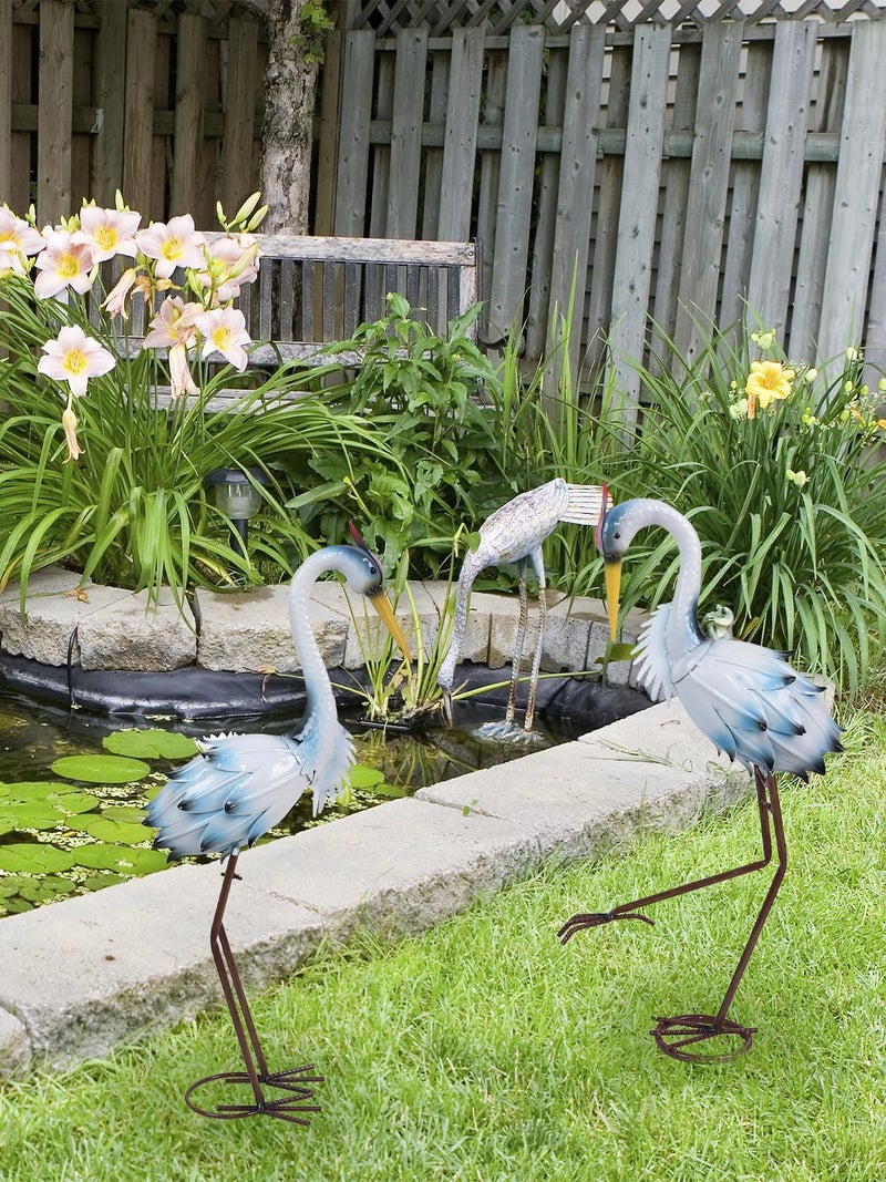 YEAHOME Garden Decor Outdoor Statues, 22"/20" Large Metal Heron Standing Yard Art, Blue Crane Lawn Sculptures Garden Decor for Outside Patio Porch Backyard, Set of 2 - Image 5