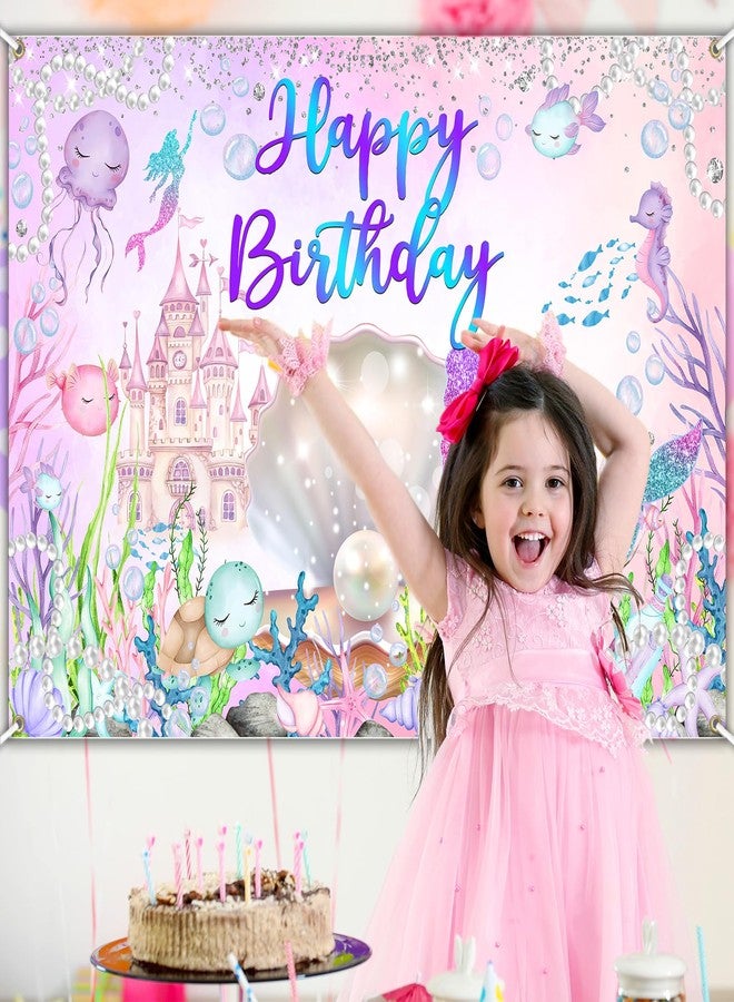 Avezano Mermaid Happy Birthday Backdrop Under The Sea Birthday Party Decorations Little Mermaid Backdrop for Girls Ocean Theme Bday Party Decor (8x6ft) - Image 4
