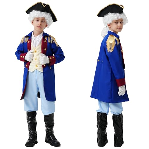 Akokvlar George Washington Costume for Kids Hamilton American Colonial Boys Costume with Wig Blue 1416 Years - Image 5