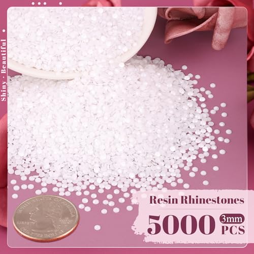 BELLEBOOST 5000PCS 3mm Resin Rhinestones in Bulk (White), Bedazzling Flatback Crystals for Crafts DIY Nail Decoration, Gems Charms for Tumbler Shoes Clothing Fabric with Pickup Pen and Tweezers - Image 2