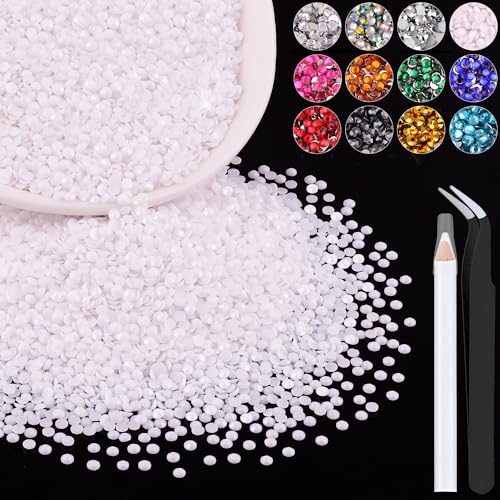 BELLEBOOST 5000PCS 3mm Resin Rhinestones in Bulk (White), Bedazzling Flatback Crystals for Crafts DIY Nail Decoration, Gems Charms for Tumbler Shoes Clothing Fabric with Pickup Pen and Tweezers - Image 1