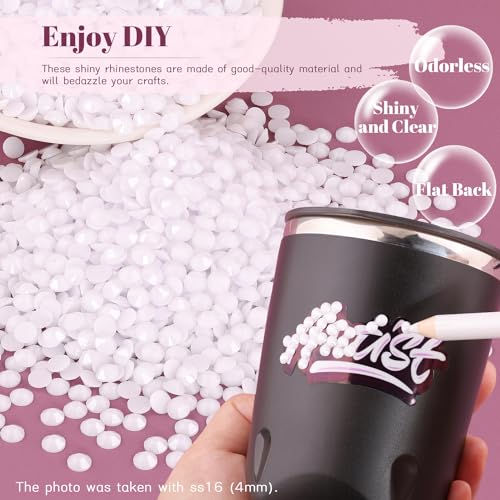 BELLEBOOST 5000PCS 3mm Resin Rhinestones in Bulk (White), Bedazzling Flatback Crystals for Crafts DIY Nail Decoration, Gems Charms for Tumbler Shoes Clothing Fabric with Pickup Pen and Tweezers - Image 4