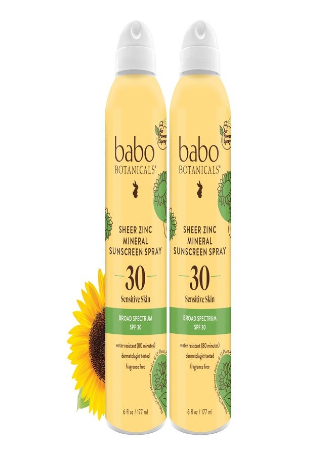 Babo Botanicals Sheer Zinc Continuous Sunscreen Spray SPF30 - Natural Zinc Oxide - Extra Sensitive Skin - Water Resistant - Vegan - Fragrance-Free - Air-Powered Spray - For all ages - 2-Pack - Image 1