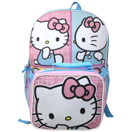 Fast Forward Hello Kitty Kids 16" Backpack with Matching Lunch Box, Pink and Blue, School Bag Set - Image 1