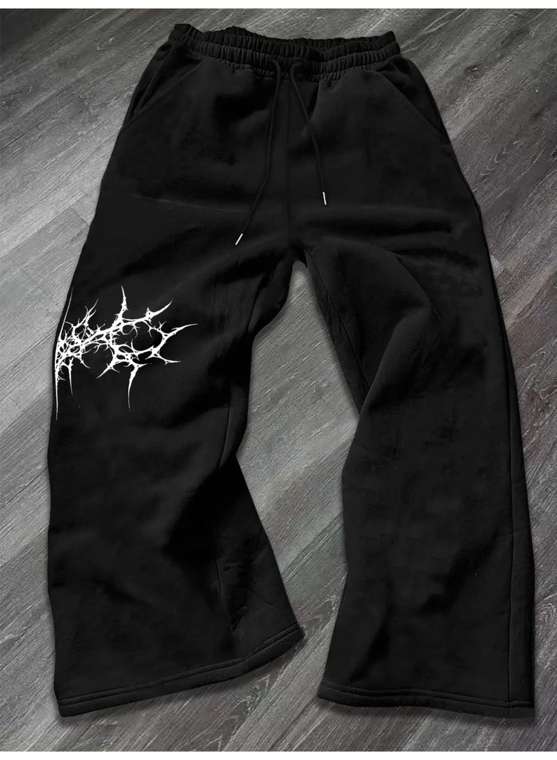 Men's Baggy Pants Black Casual Wide Leg Sweatpants Y2K Tribal Graphic Print Streetwear Trousers Elastic Waist Oversized - Image 2