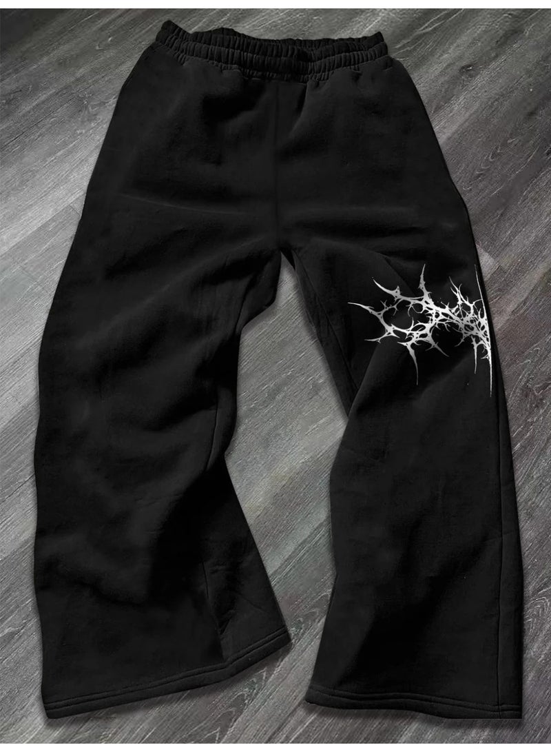 Men's Baggy Pants Black Casual Wide Leg Sweatpants Y2K Tribal Graphic Print Streetwear Trousers Elastic Waist Oversized - Image 3