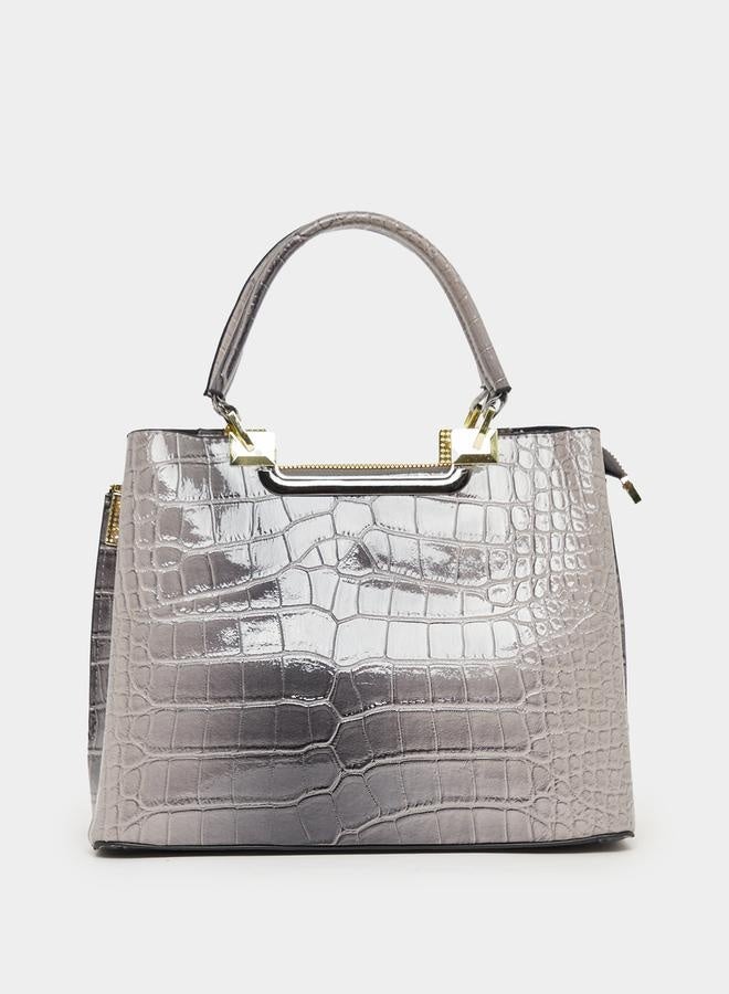 Styli Croc Skin Texture Handbag with Printed Scarf  - Image 4