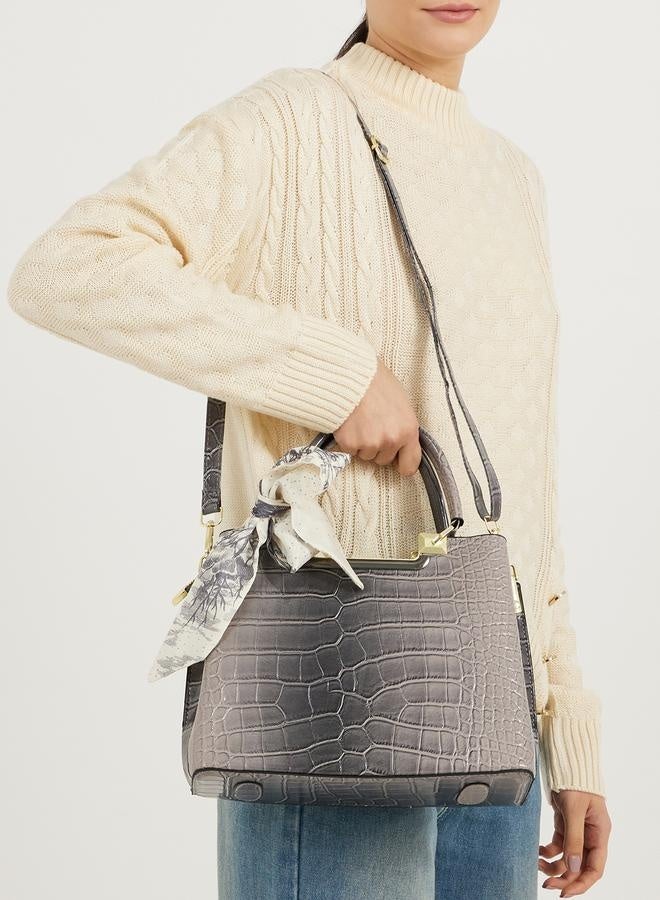 Styli Croc Skin Texture Handbag with Printed Scarf  - Image 2