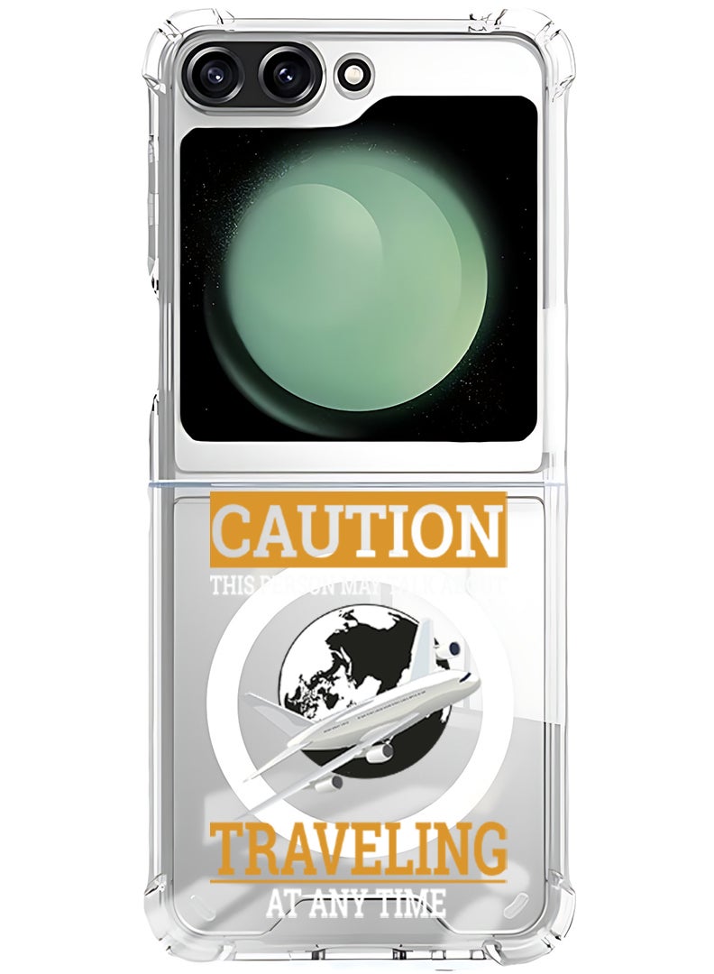 Theodor Magnetic Case for Samsung Galaxy Z Flip 5 Compatible with MagSafe Wireless Charging, Shockproof Phone Bumper Cover Caution Travelling at anytime - Image 1