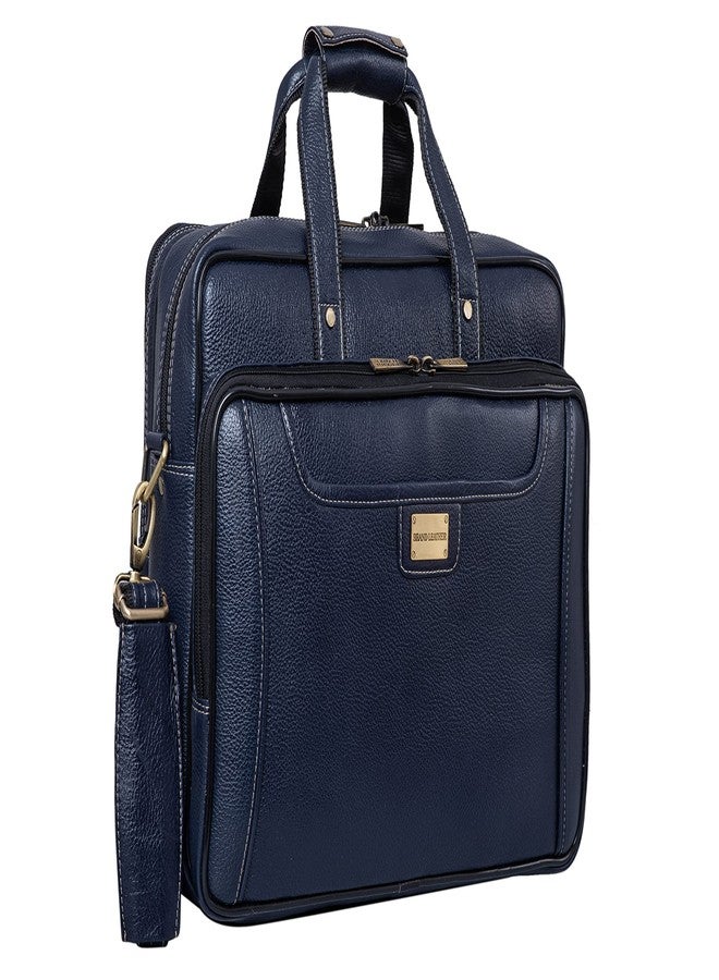 BRAND LEATHER Genuine Leather 16 Inch Laptop Messenger Bag For Business|Travell|Meeting|Office (BLUE) - Image 1
