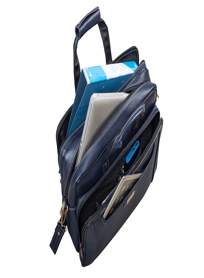 BRAND LEATHER Genuine Leather 16 Inch Laptop Messenger Bag For Business|Travell|Meeting|Office (BLUE) - Image 4