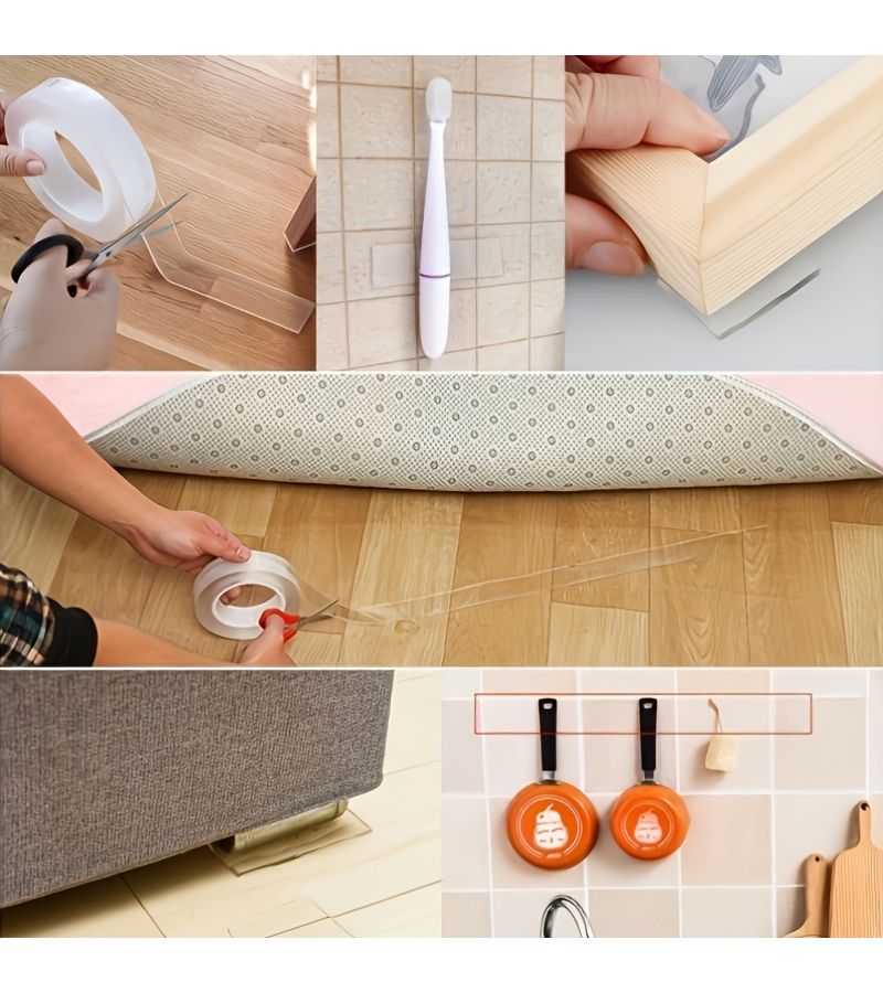 3 Rolls Heavy Duty Double Sided Reusable Tape Strong Adhesive Residue Free Home Office Car - Image 2