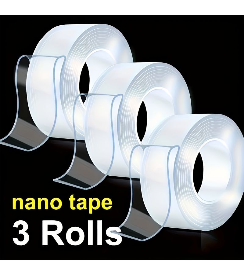 3 Rolls Heavy Duty Double Sided Reusable Tape Strong Adhesive Residue Free Home Office Car - Image 1