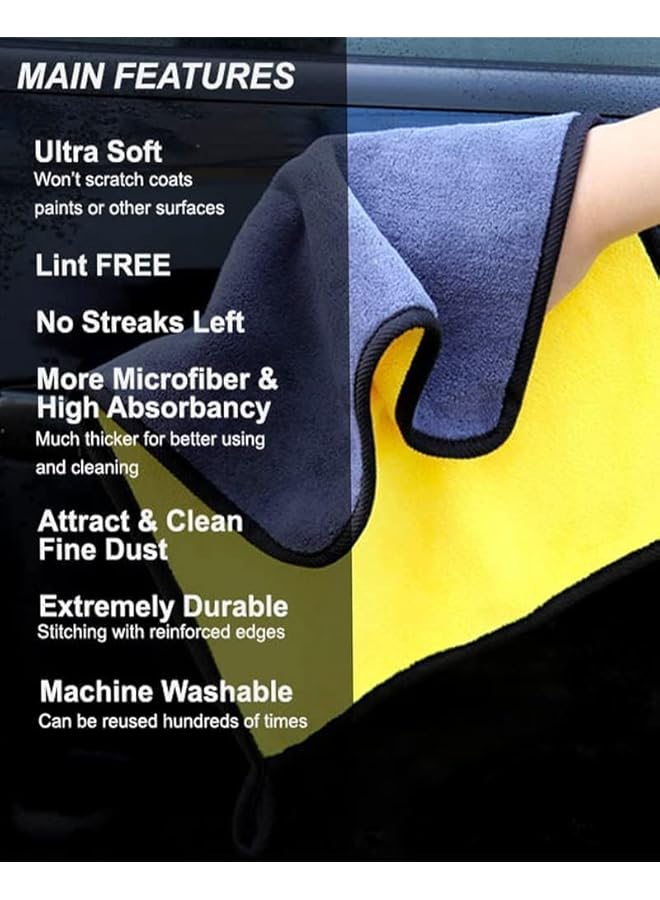 SHOWAY 3 Pieces Microfiber Car Drying Towel For Car Cleaning And Detailing, Double Sided, Extra Thick Plush Towel Lint Super Absorbent Detailing, Windows/Screen/Kitchen, Assorted Color - Image 3