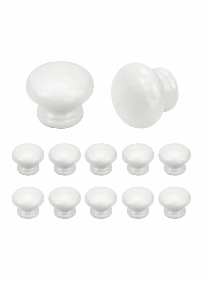 Excefore Round Wood Cabinet Knobs, Mushroom Shape White Wooden Pulls, Drawer Dresser Cupboard Wardrobe (12pcs, Diameter: 1.34 Inch, Height: 1 Inch)  - Image 1