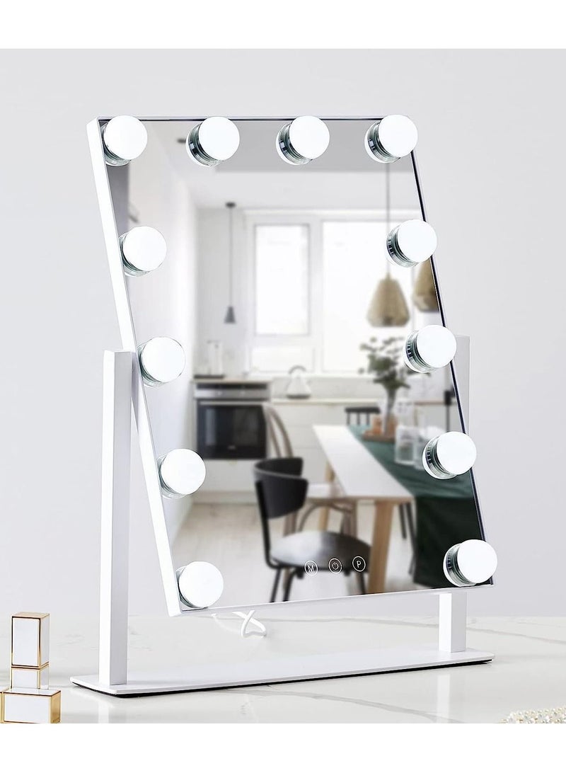 والالا ذكي التحكم باللمس مرآة مستحضرات التجميل سطح المكتب الكهربائية ، مع 12 مصباح LED مصباح قابل للتعديل مرآة مستحضرات التجميل ، ثلاثة ألوان الإضاءة واسطة ، 360 درجة التناوب - Image 5