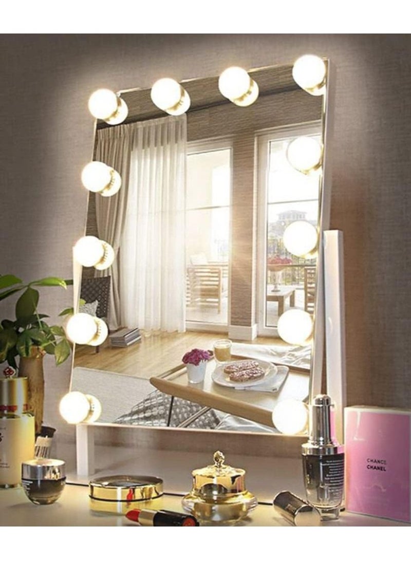 والالا ذكي التحكم باللمس مرآة مستحضرات التجميل سطح المكتب الكهربائية ، مع 12 مصباح LED مصباح قابل للتعديل مرآة مستحضرات التجميل ، ثلاثة ألوان الإضاءة واسطة ، 360 درجة التناوب - Image 1