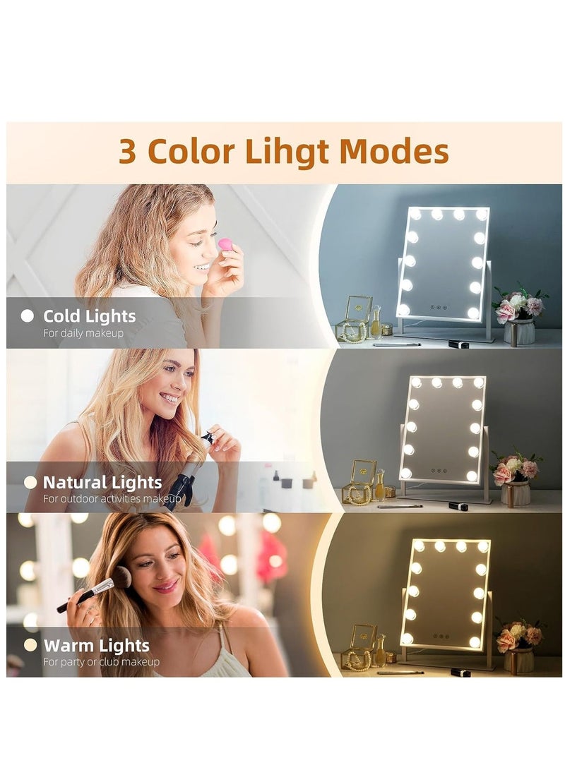 والالا ذكي التحكم باللمس مرآة مستحضرات التجميل سطح المكتب الكهربائية ، مع 12 مصباح LED مصباح قابل للتعديل مرآة مستحضرات التجميل ، ثلاثة ألوان الإضاءة واسطة ، 360 درجة التناوب - Image 3