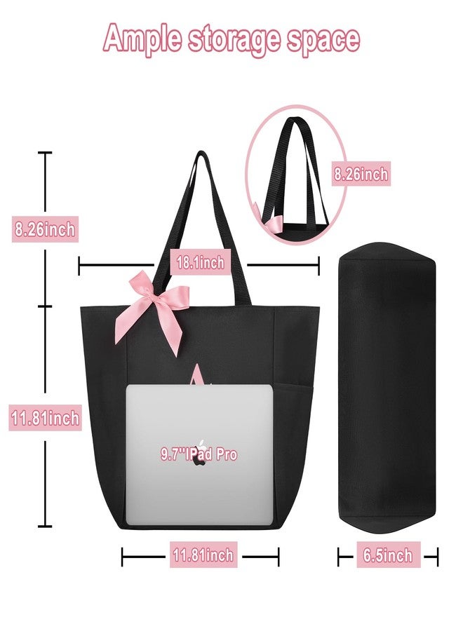Vavabox Tote Bag, A-Z Initial Monogrammed Waterproof Tote Bag, Bridesmaid Gifts for Women, Black and Pink (M, Black) - Image 3