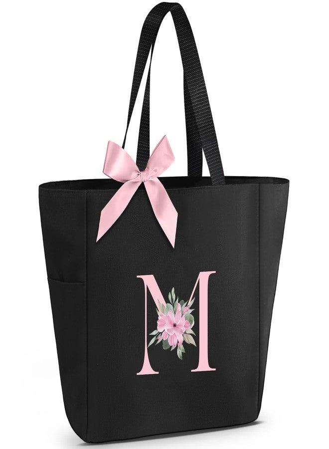 Vavabox Tote Bag, A-Z Initial Monogrammed Waterproof Tote Bag, Bridesmaid Gifts for Women, Black and Pink (M, Black) - Image 1