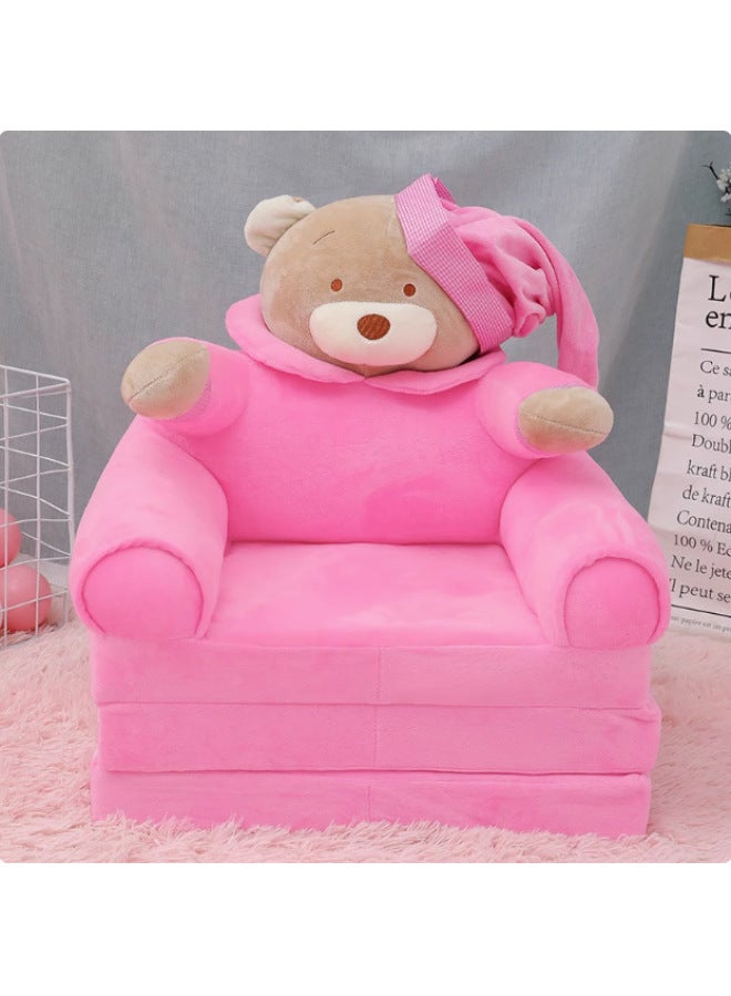 Cartoon Children's Folding Small Sofa Kindergarten Boys And Girls Reclining Chair Baby Reading Corner Seat Stool Cushion-Color:Pink Hat Bear - Image 1