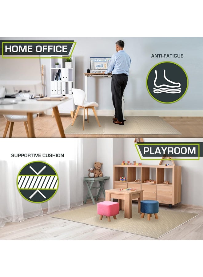 إتش كيو جيمنغ حصيرة اليوغا الرياضة حصيرة - صالة الألعاب الرياضية المتشابكة إيفا رغوة الكلمة حصيرة البلاط 30 × 30 × 1.2cm حماية الكلمة حصيرة الرياضة حصيرة لغز ، مع الحدود ، ومناسبة للأطفال للعب ( بيج ) - Image 4