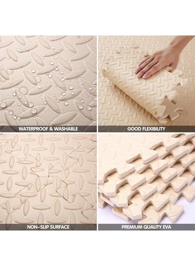 إتش كيو جيمنغ حصيرة اليوغا الرياضة حصيرة - صالة الألعاب الرياضية المتشابكة إيفا رغوة الكلمة حصيرة البلاط 30 × 30 × 1.2cm حماية الكلمة حصيرة الرياضة حصيرة لغز ، مع الحدود ، ومناسبة للأطفال للعب ( بيج ) - Image 5