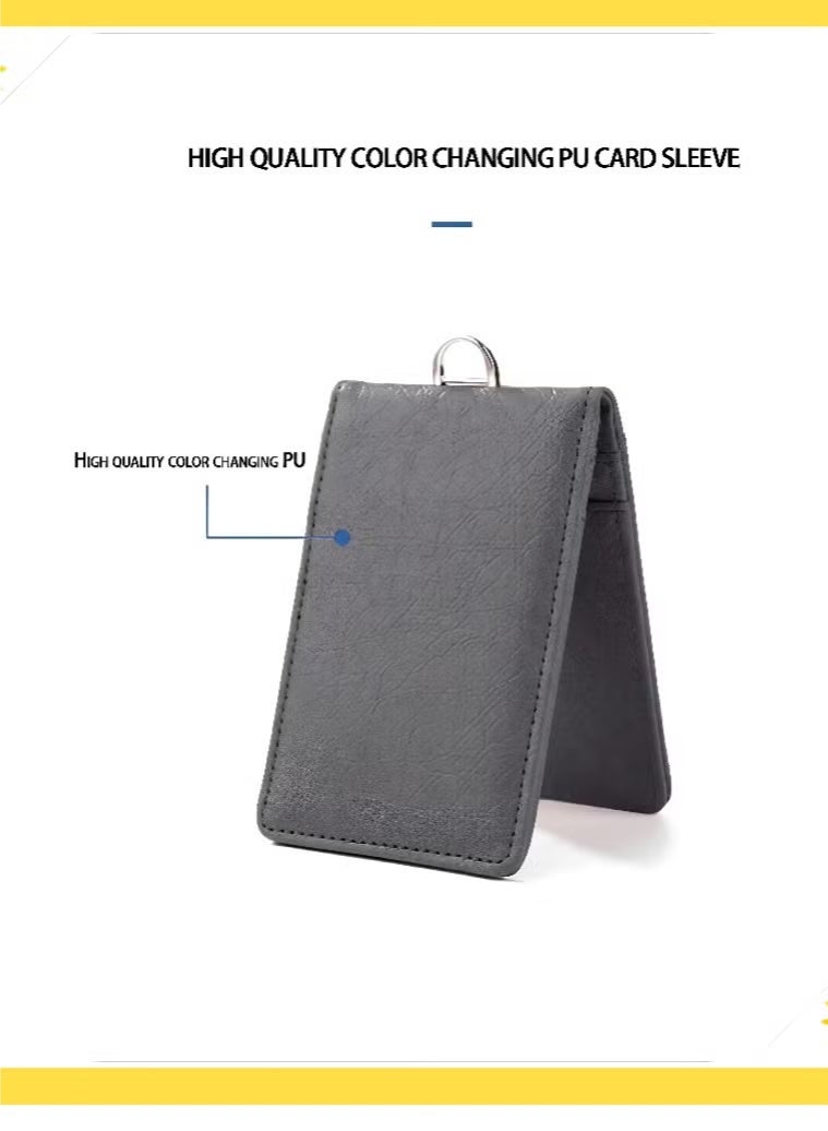 ID Card Bag Leather, Folding PU Card Bag Telescopic Rope, High-quality Color-Changing PU, Multi-socket ID Card Holder Leather Large Capacity, Work Card Employee Badge Cover, Light Luxury High-end Feeling, Can Accommodate Multiple Bank Cards, ID Cards, Business Cards, Subway Cards, Etc. - Image 2