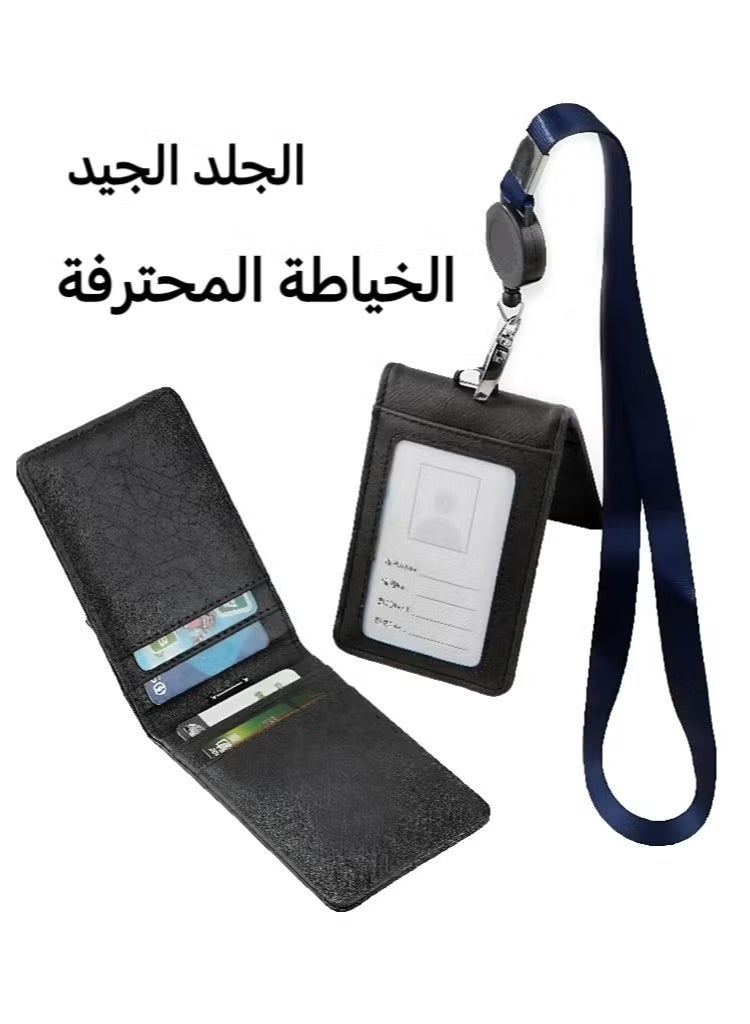 ID Card Bag Leather, Folding PU Card Bag Telescopic Rope, High-quality Color-Changing PU, Multi-socket ID Card Holder Leather Large Capacity, Work Card Employee Badge Cover, Light Luxury High-end Feeling, Can Accommodate Multiple Bank Cards, ID Cards, Business Cards, Subway Cards, Etc. - Image 1