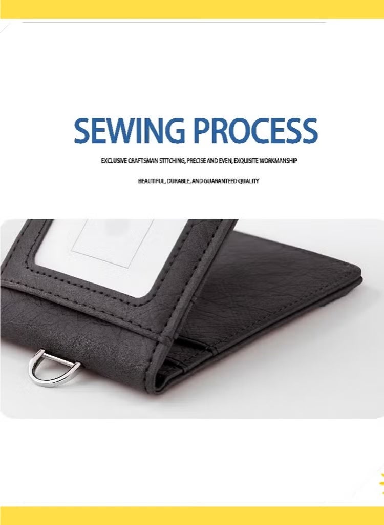 ID Card Bag Leather, Folding PU Card Bag Telescopic Rope, High-quality Color-Changing PU, Multi-socket ID Card Holder Leather Large Capacity, Work Card Employee Badge Cover, Light Luxury High-end Feeling, Can Accommodate Multiple Bank Cards, ID Cards, Business Cards, Subway Cards, Etc. - Image 5