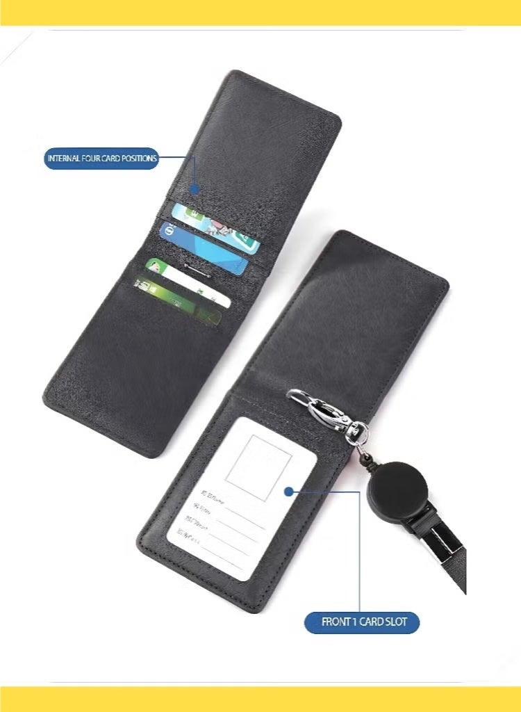 ID Card Bag Leather, Folding PU Card Bag Telescopic Rope, High-quality Color-Changing PU, Multi-socket ID Card Holder Leather Large Capacity, Work Card Employee Badge Cover, Light Luxury High-end Feeling, Can Accommodate Multiple Bank Cards, ID Cards, Business Cards, Subway Cards, Etc. - Image 3