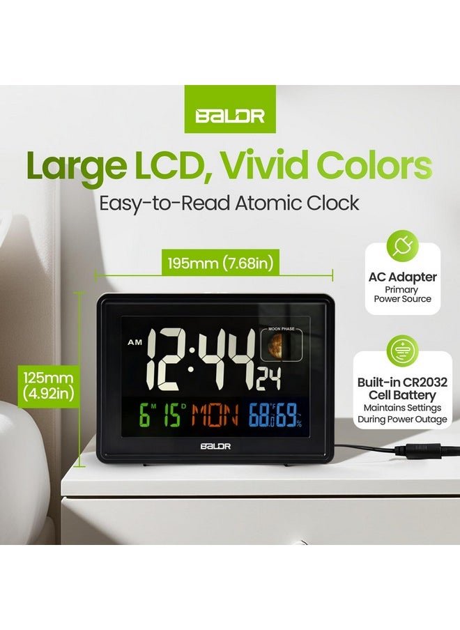 BALDR - BALDR Atomic Clocks for Bedrooms Digital Large Display - Black - Desk Clock with Temperature Indoor and Humidity, Night Stand Clock, Moon Phase Clock, Alarm Clocks for Living Room, Digital Clock Wall - Image 1