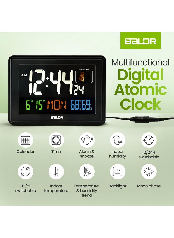 BALDR - BALDR Atomic Clocks for Bedrooms Digital Large Display - Black - Desk Clock with Temperature Indoor and Humidity, Night Stand Clock, Moon Phase Clock, Alarm Clocks for Living Room, Digital Clock Wall - Image 1