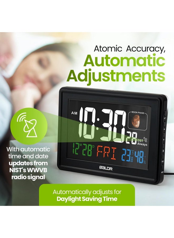 BALDR - BALDR Atomic Clocks for Bedrooms Digital Large Display - Black - Desk Clock with Temperature Indoor and Humidity, Night Stand Clock, Moon Phase Clock, Alarm Clocks for Living Room, Digital Clock Wall - Image 1