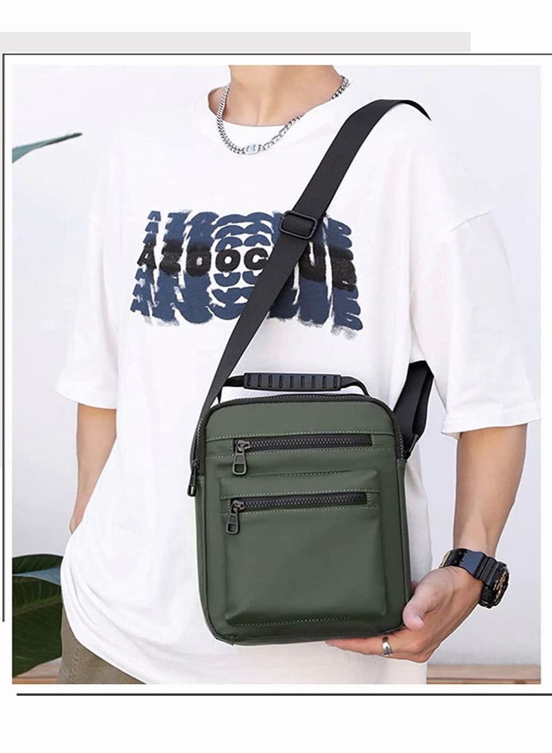 Minimalist Wear-Resistant Oxford Crossbody/Shoulder Bag with Adjustable Strap and Top Handle Multi-layer Functional New Trends Fashion Handbag for Men Green - Image 4