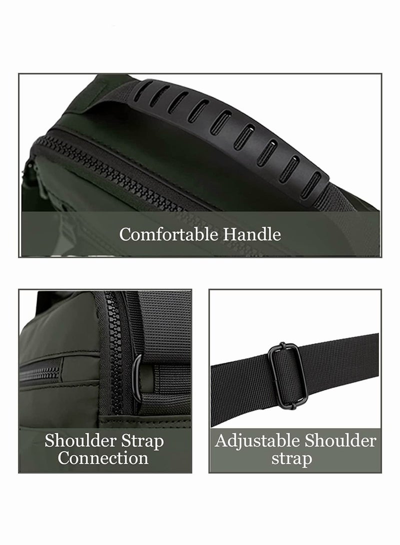 Minimalist Wear-Resistant Oxford Crossbody/Shoulder Bag with Adjustable Strap and Top Handle Multi-layer Functional New Trends Fashion Handbag for Men Green - Image 3