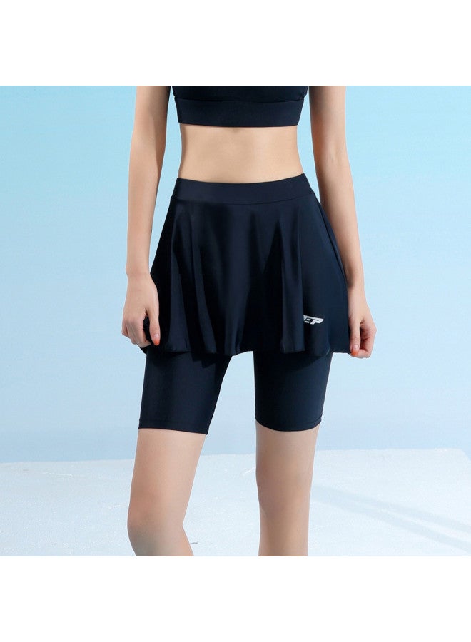 XTEP Conservative Women's Swimsuit, Anti-peek High-waisted Modest Swim Shorts With Skirt, Black Mid-length Swim Bottoms - Image 4