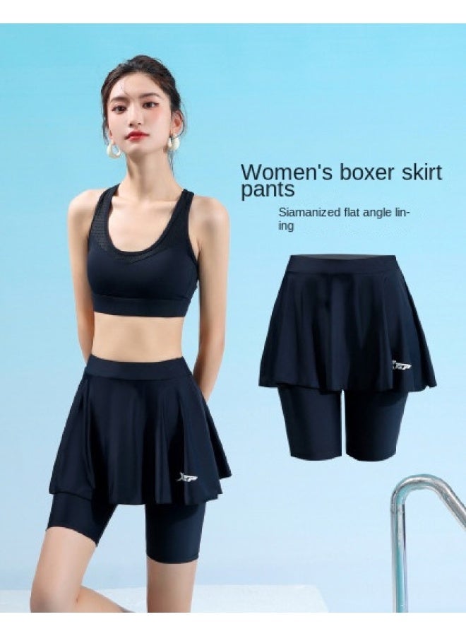 XTEP Conservative Women's Swimsuit, Anti-peek High-waisted Modest Swim Shorts With Skirt, Black Mid-length Swim Bottoms - Image 1