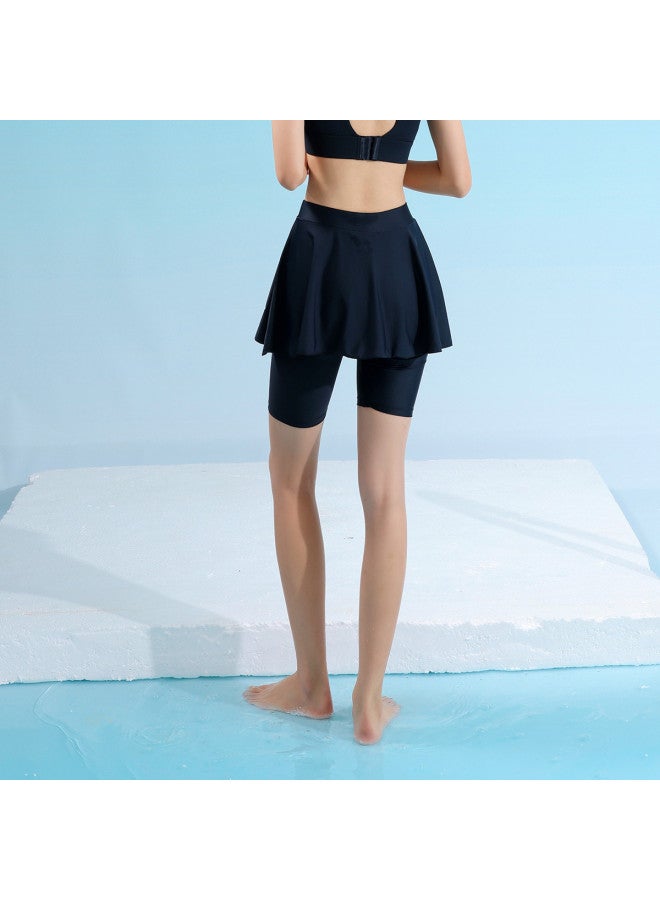 XTEP Conservative Women's Swimsuit, Anti-peek High-waisted Modest Swim Shorts With Skirt, Black Mid-length Swim Bottoms - Image 3