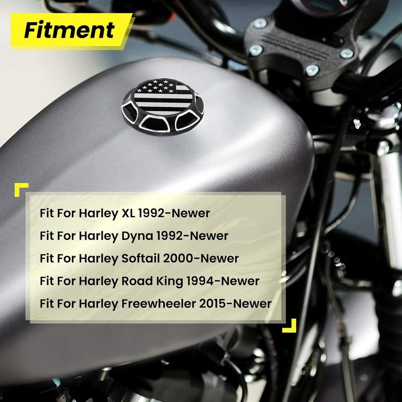 GUAIMI CNC Aluminum Fuel Gas Tank Oil Cap Compatible with Harley Sportster XL 1200 883 X48 Dyna (American Flag-Black) - Image 2